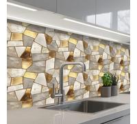 KitchenYeah© Credence Adhesive Pour Cuisine 80x150 cm Panneau Mural Adhesif Fond De Hotte Plaque Pvc Murale Peel And Stick Protege Mur Mosaïque - Marbre - Or
