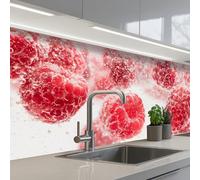 KitchenYeah© Credence Adhesive Pour Cuisine 80x150 cm Panneau Mural Adhesif Fond De Hotte Plaque Pvc Murale Peel And Stick Protege Mur Fruit - Eau - Bulles - Rouge