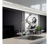 KitchenYeah© Credence Adhesive Pour Cuisine 80x150 cm Panneau Mural Adhesif Fond De Hotte Plaque Pvc Murale Peel And Stick Protege Mur Femme - Spaghetti - Noir - Blanc