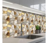 KitchenYeah© Credence Adhesive Pour Cuisine 80x250 cm Panneau Mural Adhesif Fond De Hotte Plaque Pvc Murale Peel And Stick Protege Mur Mosaïque - Marbre - Or