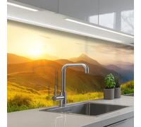 KitchenYeah© Credence Adhesive Pour Cuisine 80x300 cm Panneau Mural Adhesif Fond De Hotte Plaque Pvc Murale Peel And Stick Protege Mur Herbe - Collines - Soleil - Nature - Paysage