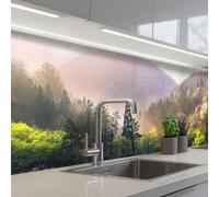 KitchenYeah© Credence Adhesive Pour Cuisine 80x300 cm Panneau Mural Adhesif Fond De Hotte Plaque Pvc Murale Peel And Stick Protege Mur Nature - Arbres - Montagnes - Lac - Eau