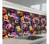 KitchenYeah© Credence Adhesive Pour Cuisine 80x300 cm Panneau Mural Adhesif Fond De Hotte Plaque Pvc Murale Peel And Stick Protege Mur Violettes - Couleurs - Pétales