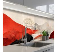KitchenYeah© Credence Adhesive Pour Cuisine 80x300 cm Panneau Mural Adhesif Fond De Hotte Plaque Pvc Murale Peel And Stick Protege Mur Art - Montagnes - Rouge - Blanc - Noir