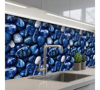 KitchenYeah© Credence Adhesive Pour Cuisine 80x300 cm Panneau Mural Adhesif Fond De Hotte Plaque Pvc Murale Peel And Stick Protege Mur Luxe - Bleu - Marbre - Pierres