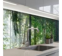 KitchenYeah© Credence Adhesive Pour Cuisine 80x400 cm Panneau Mural Adhesif Fond De Hotte Plaque Pvc Murale Peel And Stick Protege Mur Nature - Arbres - Forêt - Vert - Soleil - Herbe - Plantes