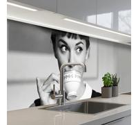 KitchenYeah© Credence Adhesive Pour Cuisine 80x400 cm Panneau Mural Adhesif Fond De Hotte Plaque Pvc Murale Peel And Stick Protege Mur Portrait - Thé - Femme