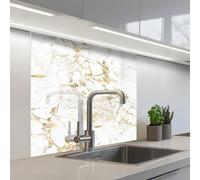 KitchenYeah© Credence Adhesive Pour Cuisine 80x80 cm Panneau Mural Adhesif Fond De Hotte Plaque Pvc Murale Peel And Stick Protege Mur Blanc - Marbre - Luxe - Or