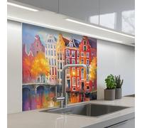 KitchenYeah© Credence Adhesive Pour Cuisine 80x80 cm Panneau Mural Adhesif Fond De Hotte Plaque Pvc Murale Peel And Stick Protege Mur Maisons sur les canaux - Art - Peinture - Amsterdam