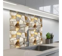 KitchenYeah© Credence Adhesive Pour Cuisine 80x80 cm Panneau Mural Adhesif Fond De Hotte Plaque Pvc Murale Peel And Stick Protege Mur Mosaïque - Marbre - Or