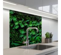 KitchenYeah© Credence Adhesive Pour Cuisine 80x80 cm Panneau Mural Adhesif Fond De Hotte Plaque Pvc Murale Peel And Stick Protege Mur Nature - Forêt - Vert - Monstera