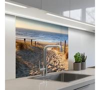 KitchenYeah© Credence Adhesive Pour Cuisine 80x80 cm Panneau Mural Adhesif Fond De Hotte Plaque Pvc Murale Peel And Stick Protege Mur Plage - Mer - Pays-Bas - Dunes - Soleil