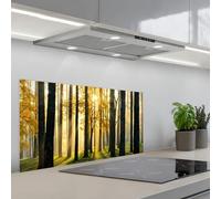 KitchenYeah© Crédence Adhésive Résistant À La Chaleur 45x90 cm Protection Mur Cuisine Panneaux Muraux Adhesif Panneau Decoratif Interieur Forêt - Soleil - Arbres - Herbe - Paysage - Nature