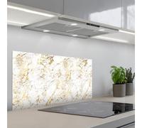 KitchenYeah© Crédence Adhésive Résistant À La Chaleur 45x90 cm Protection Mur Cuisine Panneaux Muraux Adhesif Panneau Decoratif Interieur Éclats d'or - Blanc - Marbre