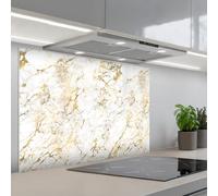 KitchenYeah© Crédence Adhésive Résistant À La Chaleur 55x80 cm Protection Mur Cuisine Panneaux Muraux Adhesif Panneau Decoratif Interieur Éclats d'or - Blanc - Marbre
