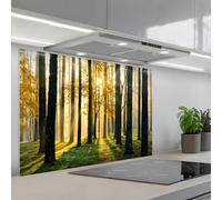 KitchenYeah© Crédence Adhésive Résistant À La Chaleur 55x80 cm Protection Mur Cuisine Panneaux Muraux Adhesif Panneau Decoratif Interieur Forêt - Soleil - Arbres - Herbe - Paysage - Nature