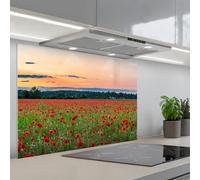 KitchenYeah© Crédence Adhésive Résistant À La Chaleur 55x80 cm Protection Mur Cuisine Panneaux Muraux Adhesif Panneau Decoratif Interieur Coquelicots - Paysage - Rouge - Fleurs