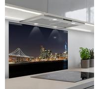 KitchenYeah© Crédence Adhésive Résistant À La Chaleur 55x80 cm Protection Mur Cuisine Panneaux Muraux Adhesif Panneau Decoratif Interieur Éclairage - Gratte-Ciel - Skyline