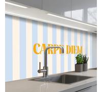 KitchenYeah© Crédence Adhésive Résistant À La Chaleur 60x100 cm Protection Mur Cuisine Panneaux Muraux Adhesif Panneau Decoratif Interieur Orange - Bleu - Rayures - Carpe diem