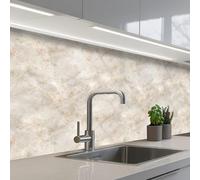 KitchenYeah© Crédence Adhésive Résistant À La Chaleur 60x150 cm Protection Mur Cuisine Panneaux Muraux Adhesif Panneau Decoratif Interieur Beige clair - Veines brun doré - Marbre