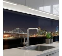 KitchenYeah© Crédence Adhésive Résistant À La Chaleur 60x150 cm Protection Mur Cuisine Panneaux Muraux Adhesif Panneau Decoratif Interieur Éclairage - Gratte-Ciel - Skyline