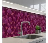 KitchenYeah© Crédence Adhésive Résistant À La Chaleur 60x200 cm Protection Mur Cuisine Panneaux Muraux Adhesif Panneau Decoratif Interieur Feuilles - Motif - Bourgogne
