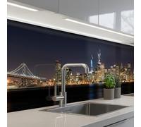 KitchenYeah© Crédence Adhésive Résistant À La Chaleur 60x250 cm Protection Mur Cuisine Panneaux Muraux Adhesif Panneau Decoratif Interieur Éclairage - Gratte-Ciel - Skyline