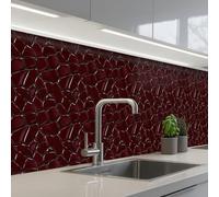 KitchenYeah© Crédence Adhésive Résistant À La Chaleur 60x250 cm Protection Mur Cuisine Panneaux Muraux Adhesif Panneau Decoratif Interieur Mosaïque - Carrelage - Rouge bourgogne