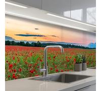 KitchenYeah© Crédence Adhésive Résistant À La Chaleur 60x250 cm Protection Mur Cuisine Panneaux Muraux Adhesif Panneau Decoratif Interieur Coquelicots - Paysage - Rouge - Fleurs