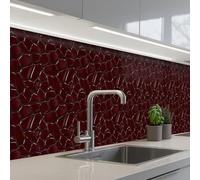 KitchenYeah© Crédence Adhésive Résistant À La Chaleur 60x300 cm Protection Mur Cuisine Panneaux Muraux Adhesif Panneau Decoratif Interieur Mosaïque - Carrelage - Rouge bourgogne