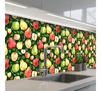 KitchenYeah© Crédence Adhésive Résistant À La Chaleur 60x300 cm Protection Mur Cuisine Panneaux Muraux Adhesif Panneau Decoratif Interieur Pommes - Poires - Fruits - Vert