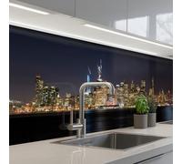 KitchenYeah© Crédence Adhésive Résistant À La Chaleur 60x300 cm Protection Mur Cuisine Panneaux Muraux Adhesif Panneau Decoratif Interieur Éclairage - Gratte-Ciel - Skyline