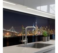 KitchenYeah© Crédence Adhésive Résistant À La Chaleur 60x350 cm Protection Mur Cuisine Panneaux Muraux Adhesif Panneau Decoratif Interieur Éclairage - Gratte-Ciel - Skyline