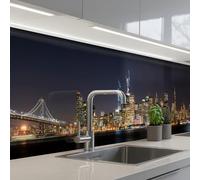 KitchenYeah© Crédence Adhésive Résistant À La Chaleur 60x400 cm Protection Mur Cuisine Panneaux Muraux Adhesif Panneau Decoratif Interieur Éclairage - Gratte-Ciel - Skyline