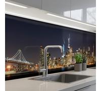 KitchenYeah© Crédence Adhésive Résistant À La Chaleur 60x500 cm Protection Mur Cuisine Panneaux Muraux Adhesif Panneau Decoratif Interieur Éclairage - Gratte-Ciel - Skyline