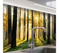 KitchenYeah© Crédence Adhésive Résistant À La Chaleur 60x80 cm Protection Mur Cuisine Panneaux Muraux Adhesif Panneau Decoratif Interieur Forêt - Soleil - Arbres - Herbe - Paysage - Nature