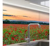 KitchenYeah© Crédence Adhésive Résistant À La Chaleur 60x80 cm Protection Mur Cuisine Panneaux Muraux Adhesif Panneau Decoratif Interieur Coquelicots - Paysage - Rouge - Fleurs