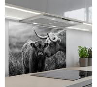 KitchenYeah© Crédence Adhésive Résistant À La Chaleur 60x90 cm Protection Mur Cuisine Panneaux Muraux Adhesif Panneau Decoratif Interieur Highlander écossais - Veau - Noir - Blanc