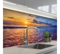 KitchenYeah© Crédence Adhésive Résistant À La Chaleur 80x150 cm Protection Mur Cuisine Panneaux Muraux Adhesif Panneau Decoratif Interieur Mer - Plage - Coucher de soleil - Nuages - Horizon