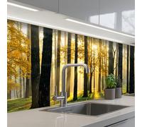 KitchenYeah© Crédence Adhésive Résistant À La Chaleur 80x150 cm Protection Mur Cuisine Panneaux Muraux Adhesif Panneau Decoratif Interieur Forêt - Soleil - Arbres - Herbe - Paysage - Nature