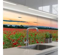 KitchenYeah© Crédence Adhésive Résistant À La Chaleur 80x150 cm Protection Mur Cuisine Panneaux Muraux Adhesif Panneau Decoratif Interieur Coquelicots - Paysage - Rouge - Fleurs
