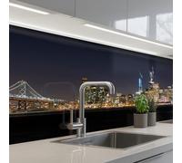 KitchenYeah© Crédence Adhésive Résistant À La Chaleur 80x200 cm Protection Mur Cuisine Panneaux Muraux Adhesif Panneau Decoratif Interieur Éclairage - Gratte-Ciel - Skyline
