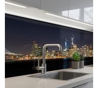 KitchenYeah© Crédence Adhésive Résistant À La Chaleur 80x250 cm Protection Mur Cuisine Panneaux Muraux Adhesif Panneau Decoratif Interieur Éclairage - Gratte-Ciel - Skyline