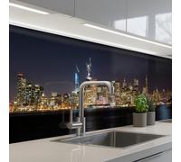 KitchenYeah© Crédence Adhésive Résistant À La Chaleur 80x400 cm Protection Mur Cuisine Panneaux Muraux Adhesif Panneau Decoratif Interieur Éclairage - Gratte-Ciel - Skyline