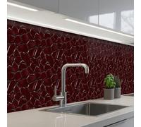 KitchenYeah© Crédence Adhésive Résistant À La Chaleur 80x400 cm Protection Mur Cuisine Panneaux Muraux Adhesif Panneau Decoratif Interieur Mosaïque - Carrelage - Rouge bourgogne