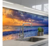 KitchenYeah© Crédence Adhésive Résistant À La Chaleur 80x500 cm Protection Mur Cuisine Panneaux Muraux Adhesif Panneau Decoratif Interieur Mer - Plage - Coucher de soleil - Nuages - Horizon