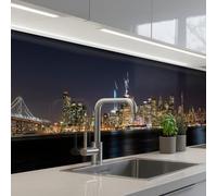 KitchenYeah© Crédence Adhésive Résistant À La Chaleur 80x500 cm Protection Mur Cuisine Panneaux Muraux Adhesif Panneau Decoratif Interieur Éclairage - Gratte-Ciel - Skyline