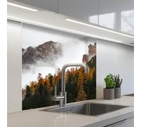 KitchenYeah© Crédence Adhésive Résistant À La Chaleur 80x80 cm Protection Mur Cuisine Panneaux Muraux Adhesif Panneau Decoratif Interieur Montagne - Brouillard - Forêt