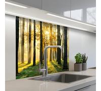 KitchenYeah© Crédence Adhésive Résistant À La Chaleur 80x80 cm Protection Mur Cuisine Panneaux Muraux Adhesif Panneau Decoratif Interieur Forêt - Soleil - Arbres - Herbe - Paysage - Nature