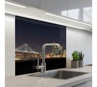 KitchenYeah© Crédence Adhésive Résistant À La Chaleur 80x80 cm Protection Mur Cuisine Panneaux Muraux Adhesif Panneau Decoratif Interieur Éclairage - Gratte-Ciel - Skyline